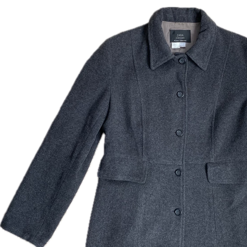 ZARA Wool Cashmere Winter Overcoat Pea Coat Size 10 Gray Preppy Academia Classic - Picture 9 of 12